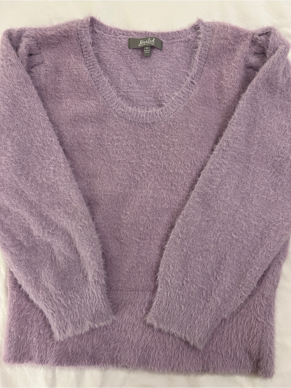 Marled Lavender Fuzzy Scoopneck Sweater - Women